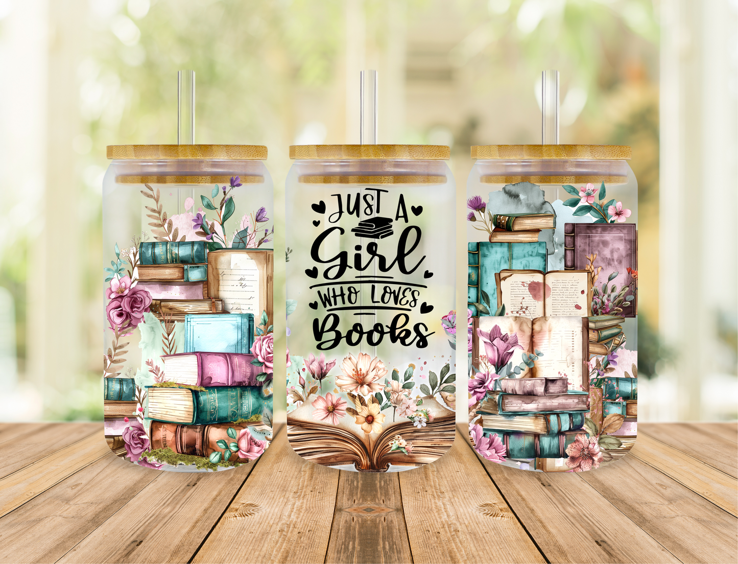 16 oz Frosted Glass Can Cup - Just a Girl Who Love Books