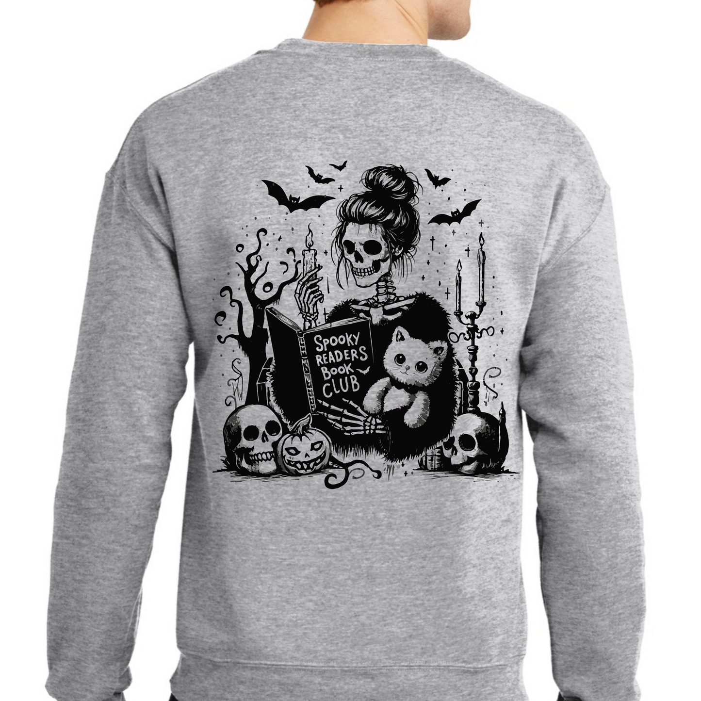 Skull Bats Spooky Book Club Double Sided Sweatshirt/Tshirt