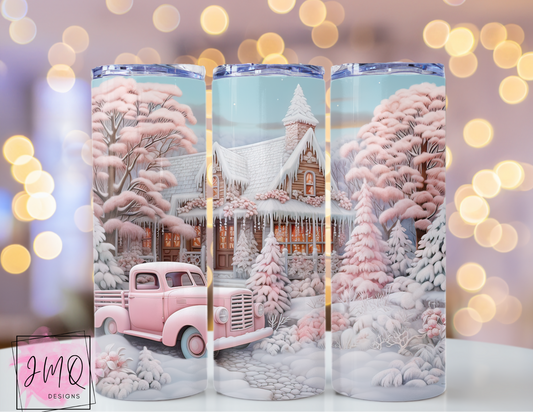 20 oz Skinny Tumbler Classic Christmas Pink