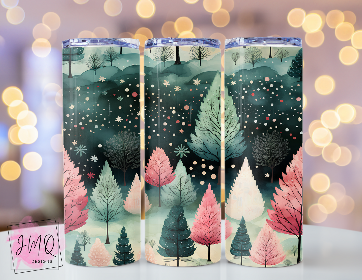 Beautiful Green and Pink Christmas Trees 20oz Tumbler