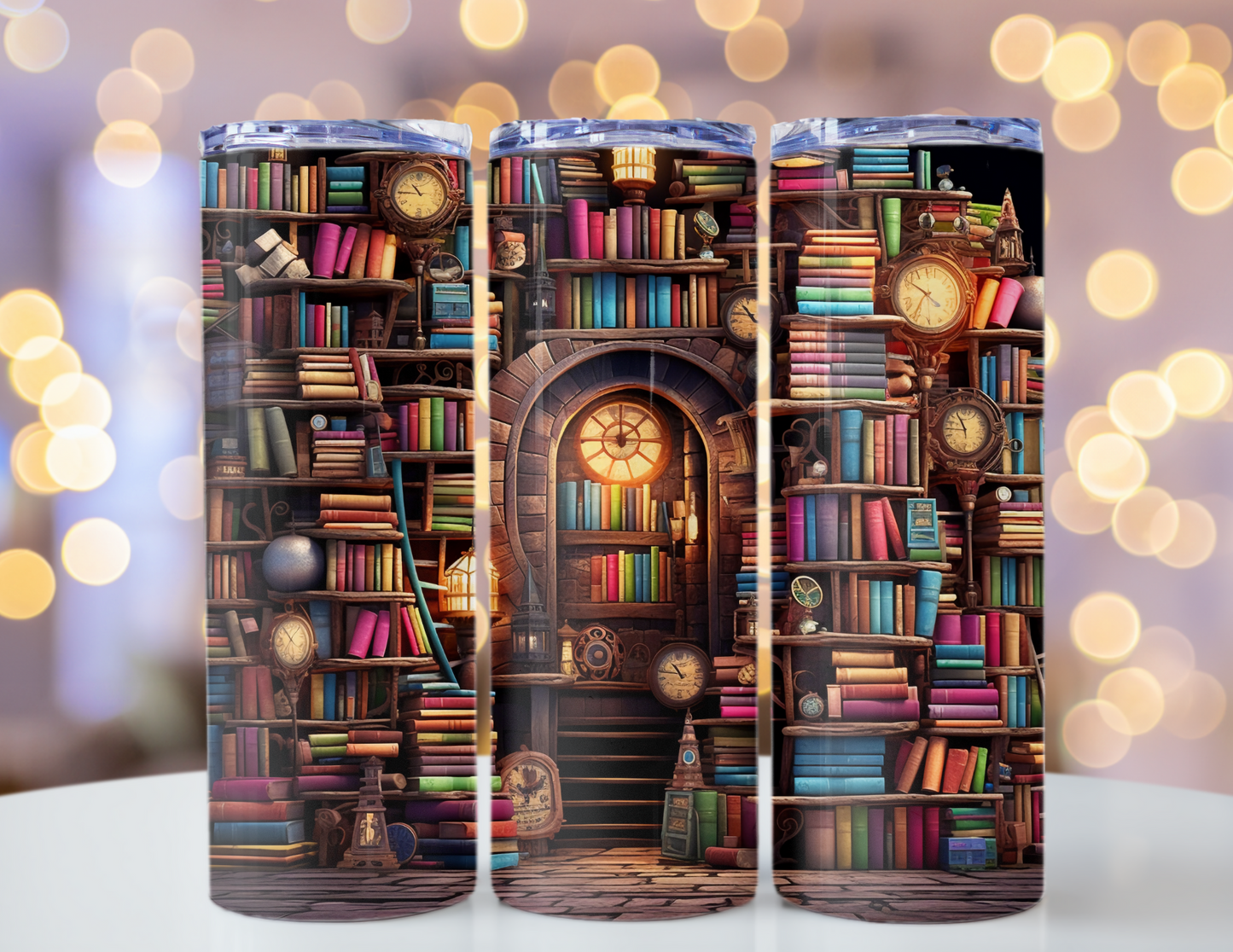 20 oz Skinny Tumbler Dark Wooden Library