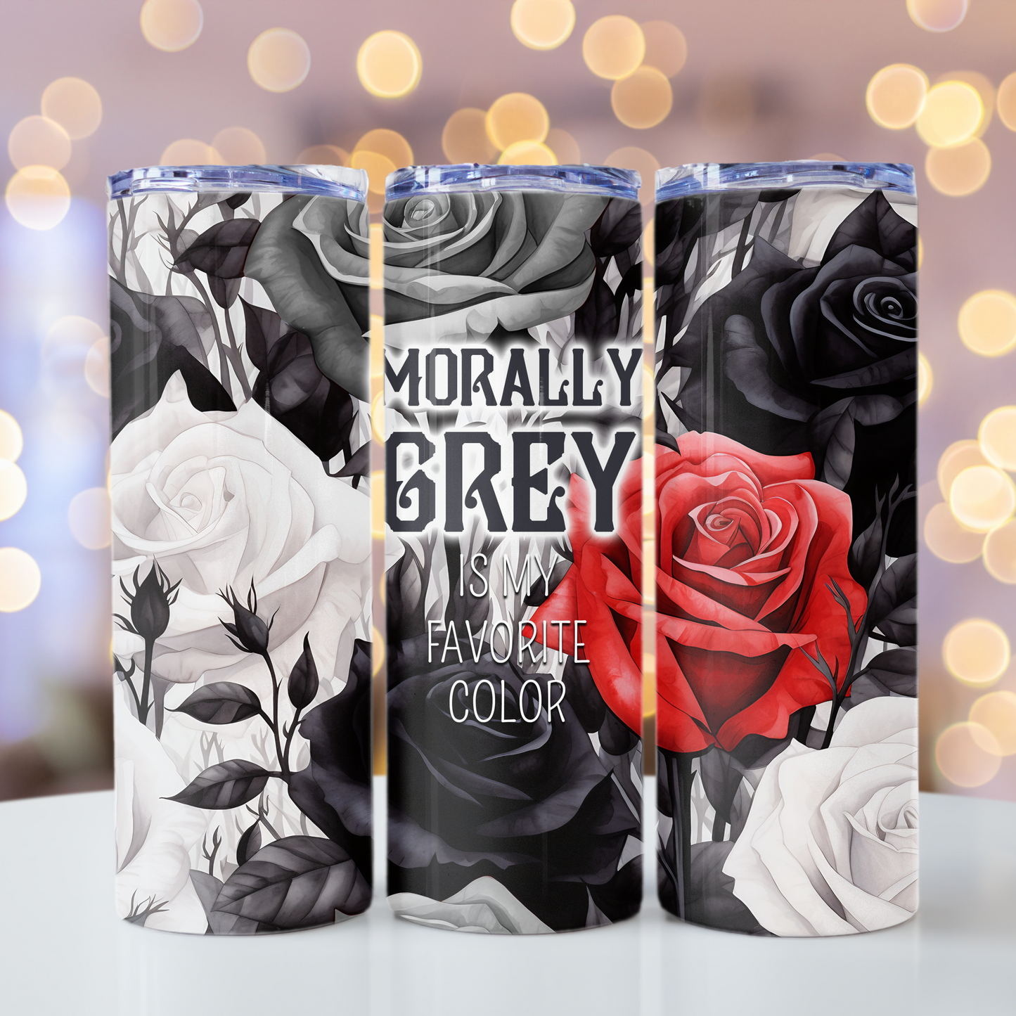 20 oz Skinny Tumbler Morally Grey Roses