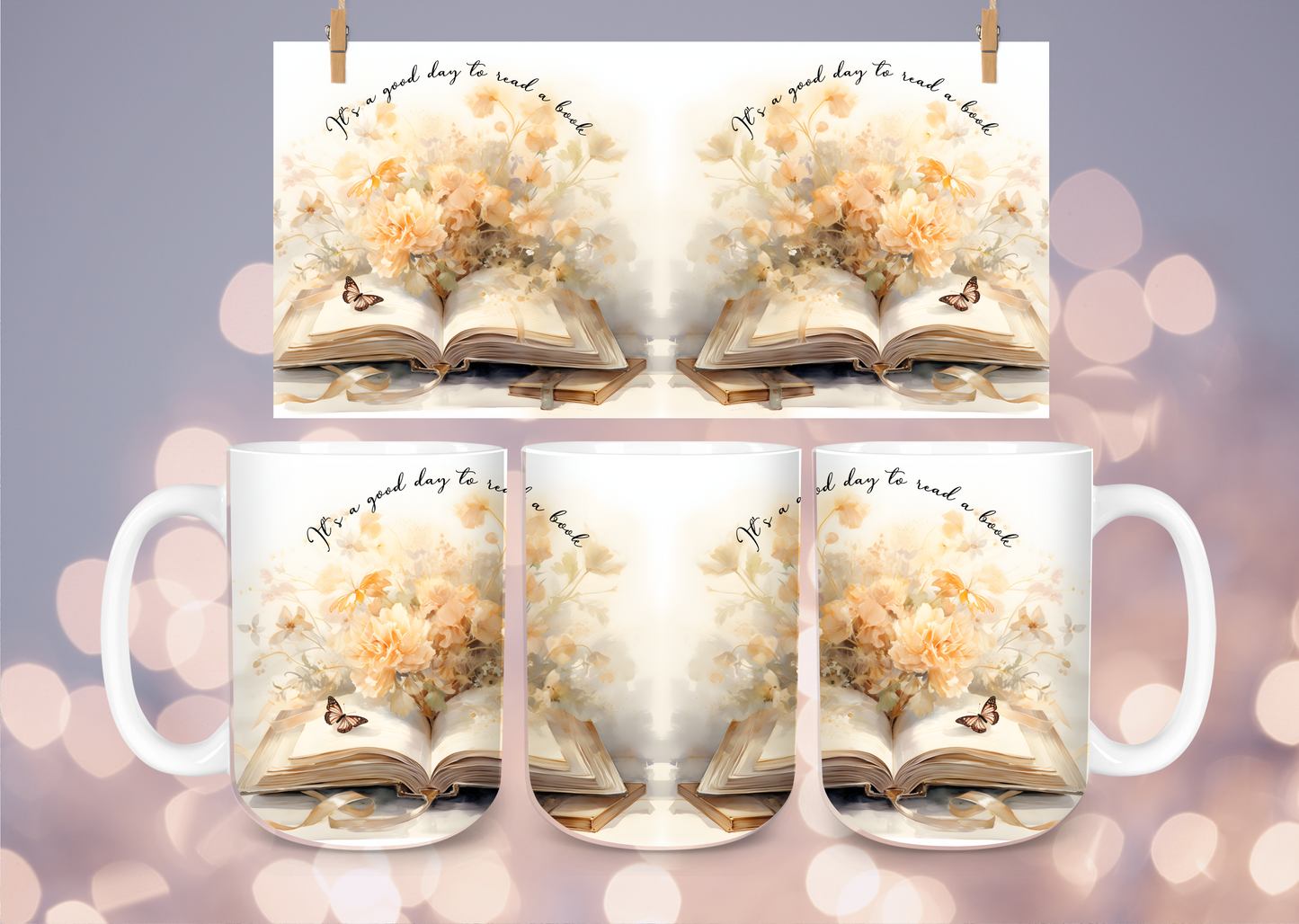 15 oz It's a Good Day to Read a Book with flowers ceramic mug