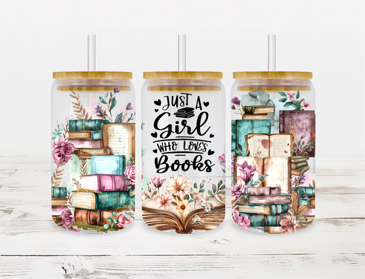 16 oz Frosted Glass Can Cup - Just a Girl Who Love Books